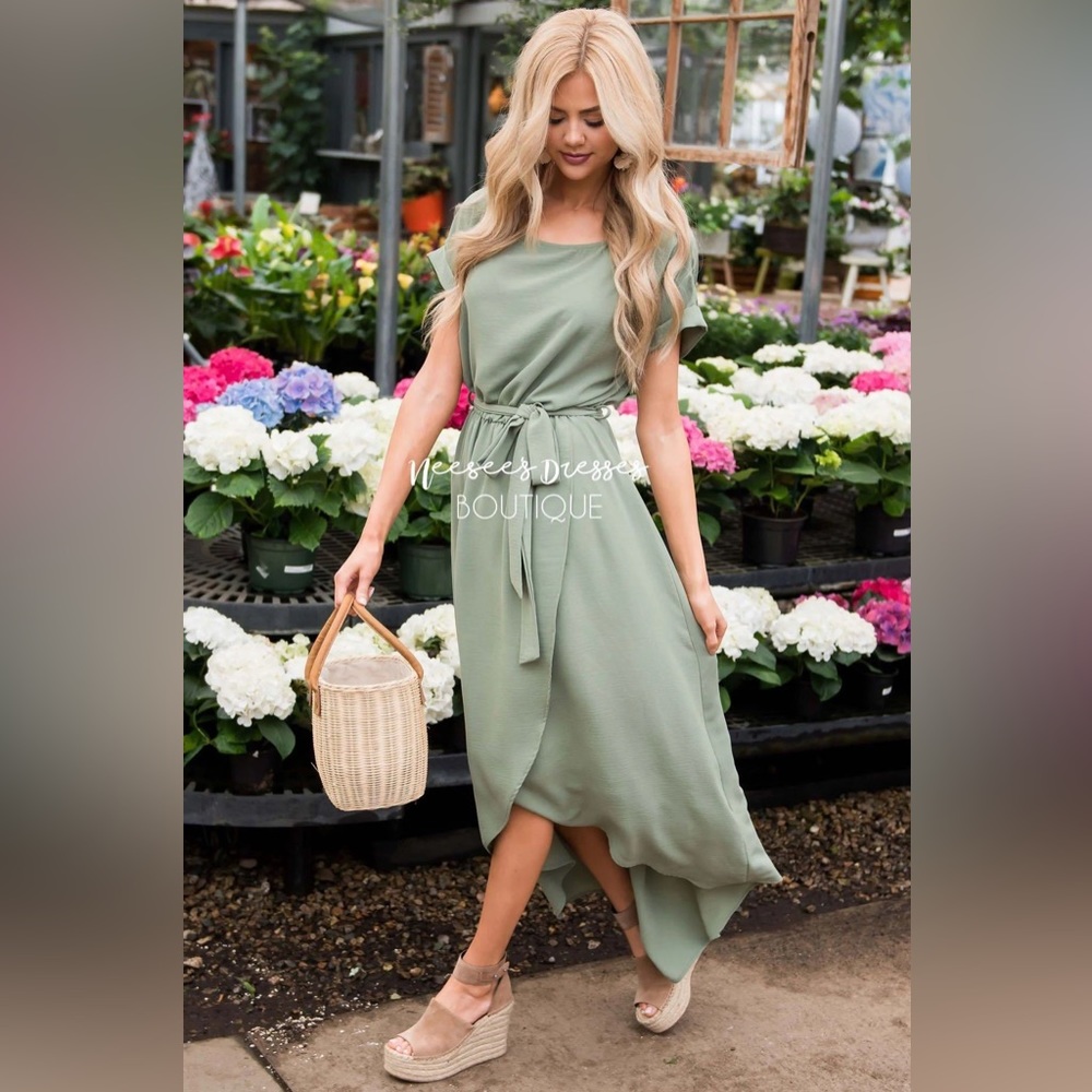 Sage Waist Tie Dress